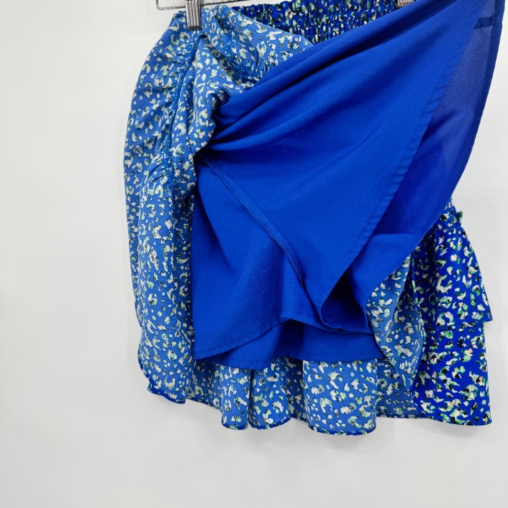 Gap Smocked Floral Viscose Tiered Ruffle Mini Skirt Small Blue White Boho - Picture 2 of 3